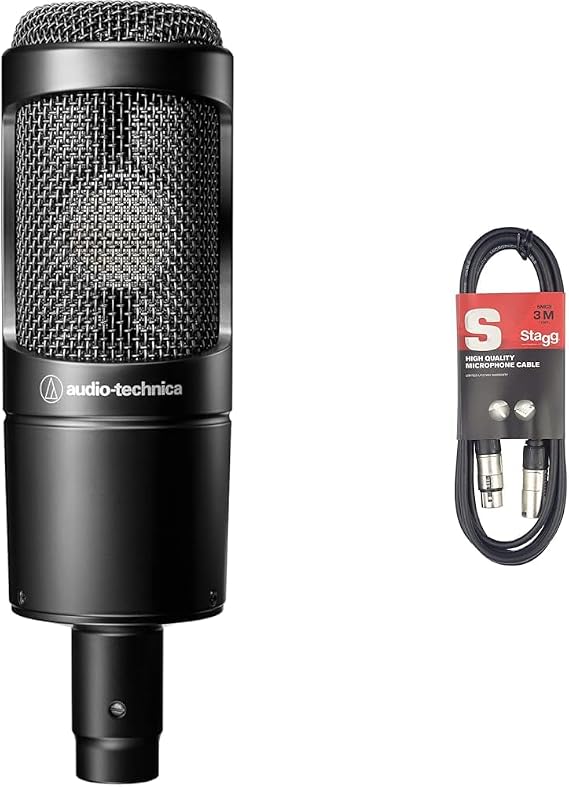 Audio-Technica 20 Series AT2035 Cardioid Condenser Side Address Microphone & Stagg 3m XLR to XLR Plug Microphone Cable