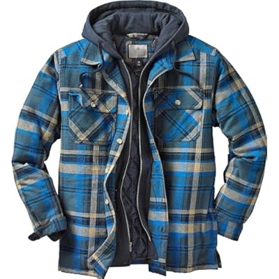 Legendary Whitetails Mens Plaid Flannel Shirt Jacket Quilted with Hood Polyfill Insulated Shacket