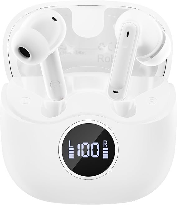 xinwld Adaptive Hybrid Active Noise Canceling 2026 Wireless Earbuds, 6 Mics ENC Clear Call Ear Buds, Hi-Res Audio Deep Bass Bluetooth 5.4 Headphones, 40H, LED, for Sports Running Gym Workout, White