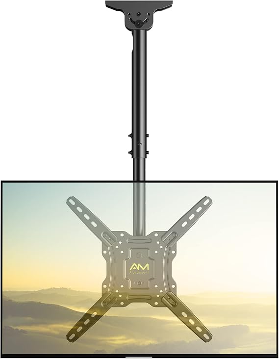 AM alphamount Ceiling TV Mount for 13-55 Inch LCD LED OLED 4K TVs/Monitors, Hanging TV Mount Bracket Swivels Tilts Rotates fits Flat/Sloped Roof, Max VESA 400x400mm, Holds up to 77lbs