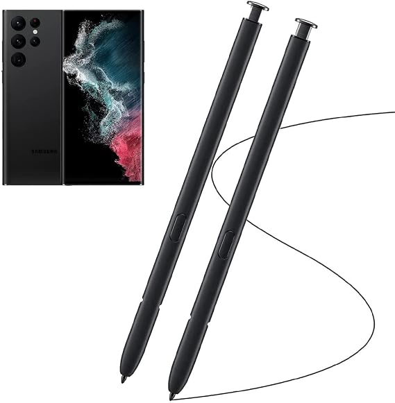 2 Pack Black S22 Ultra S Pen Replacement for Samsung Galaxy S22 Ultra Stylus Pen 5G SM-S908U S22 Ultra Stylus Pen (WithoutBluetooth) + Eject Pin (Phantom Black)