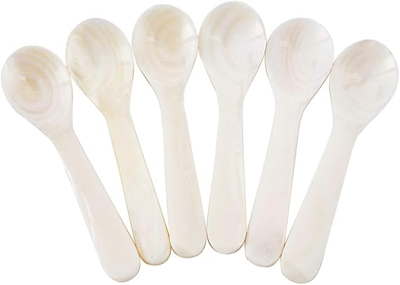 DUEBEL Caviar Spoons Set, 3.15 Inch White Mother of Pearl Roe Spoons for Caviar, Egg, Coffee Serving (White, 8cm x 2.3cm) (6)