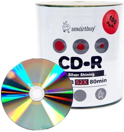 Smartbuy 100-disc 700mb/80min 52x CD-R Shiny Silver Blank Recordable Disc | Shiny Silver Metalized Hub, Silk Screen Printable, Mark writable, OEM packaging - Plastic Shrink Wrap
