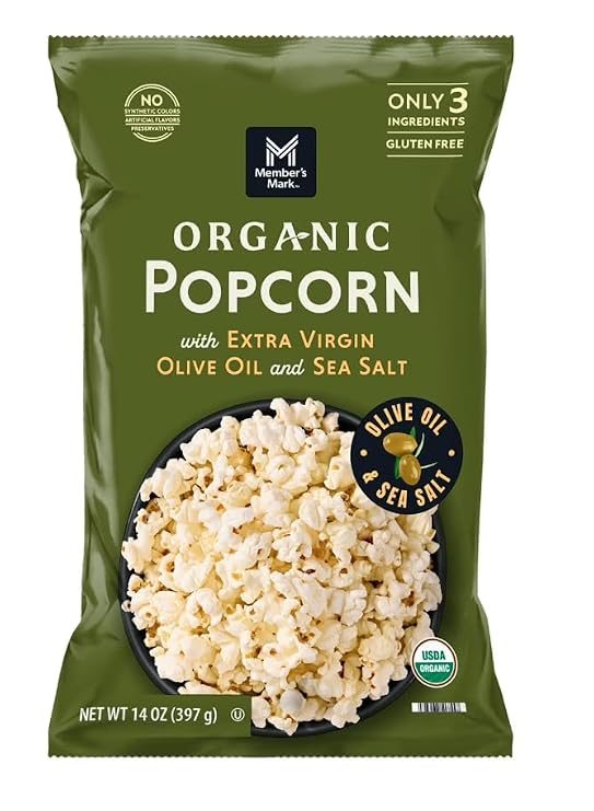 Organic Popcorn with Extra Virgin Olive Oil & Sea Salt, 14 oz Non GMO Whole Grain Snack, Lightly Salted Gourmet Ready to Eat Popcorn