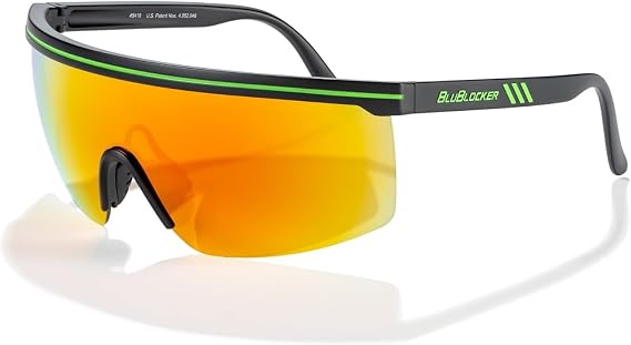 BluBlocker Bullet SunMask Sunglasses Black/Neon Green, Mirror Lens, 100% UV & Blue Light Blocking, Sports & Vintage 1989 Re-Edition