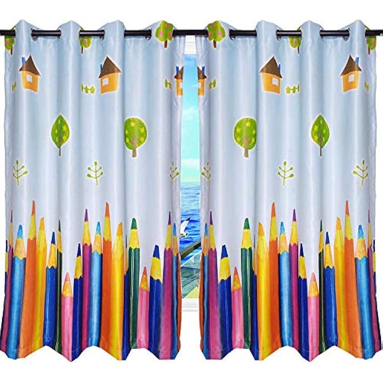MYRU 1 Pair Dining Room Curtains,Kids Room Darkening Curtains,Room Decor for Childrens Bedroom Colorful Pencil 2 x 39x63 Inch