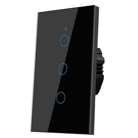 2.4GHz WiFi Smart Wall Touch Light Switch (Glass Panel, Alexa Multi-Control Compatible, Compatible with Multiple Platforms) (3 Gang)