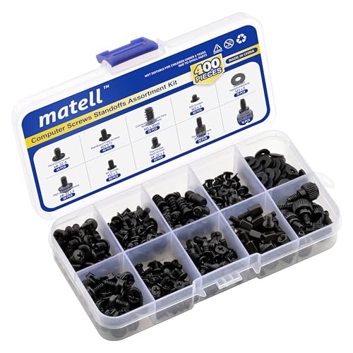 Matell 400Pcs Computer Screws Standoffs Kitfor Universal Motherboard, HDD, SSD, Hard Drive,Fan, Power Supply, Graphics, PC Case for DIY instaliiation and Repair