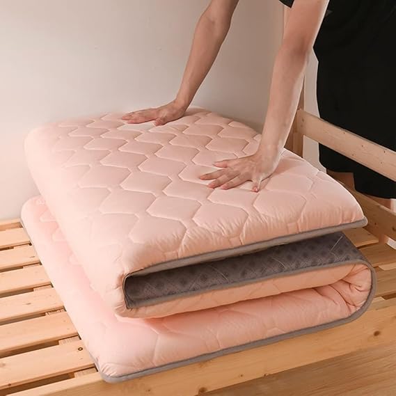 Upgraded Japanese Futon Floor Mattress,Portable Camping Tatami Mat,Single/Twin/Queen/King Size Folding Sleeping Bed Mattress,Floor Guest Bed Mattress (Pink,71"x79")