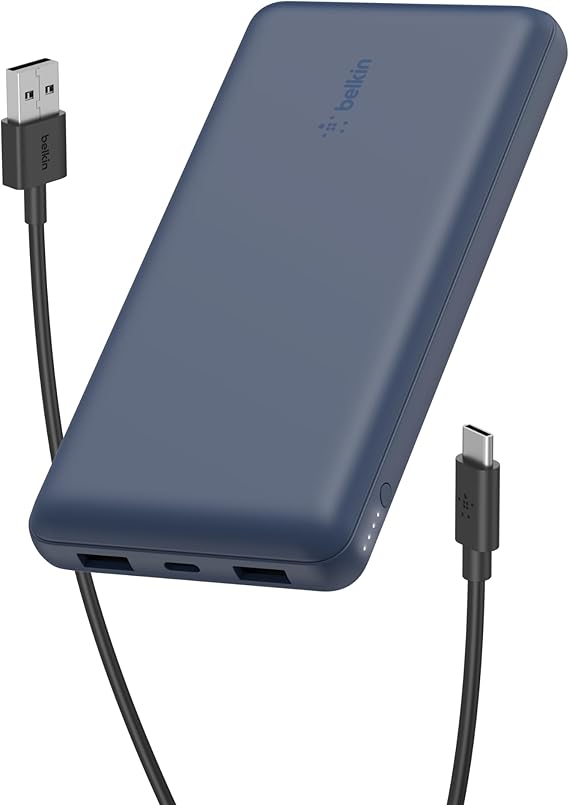 Belkin USB C Taşınabilir Şarj Cihazı 20000 mAh, USB Tip C Giriş Çıkış Bağlantı Noktalı 20K Güç Bankası için USB C - A Kablosu Dahil 2 USB A Bağlantı Noktası – Mavi