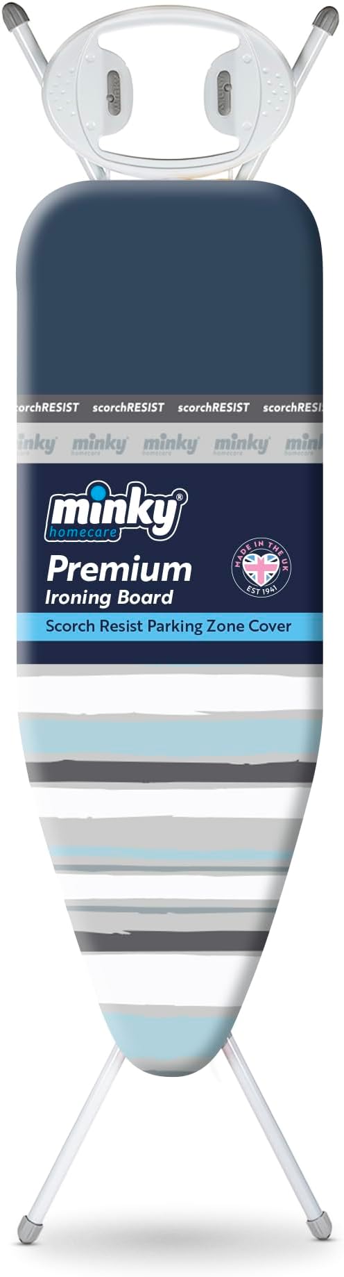 Minky Large Premium 122 x 38 cm Ironing Board, Height Up To 96cm, UK Made