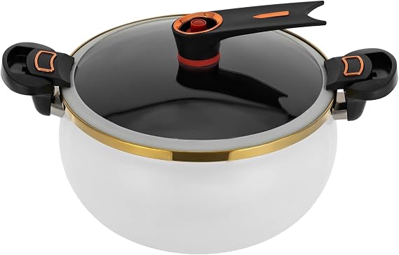 8L Micro Pressure Cooker with Visual Glass Lid and 2 Handles, Non-Stick Multi-Function Micro Pressure Cooking Pot for Gas Stove, Electric Ceramic Stoves, Induction (White)