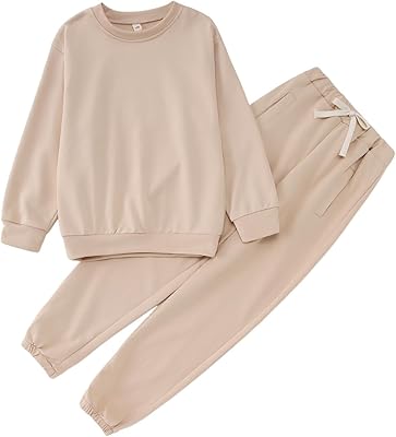 Ritatte Boys Girls Sweatsuit Outfit Kid Solid Crewneck Sweatshirt Sweatpant 2Pcs Set Fall Winter Clothes 6-12 Years
