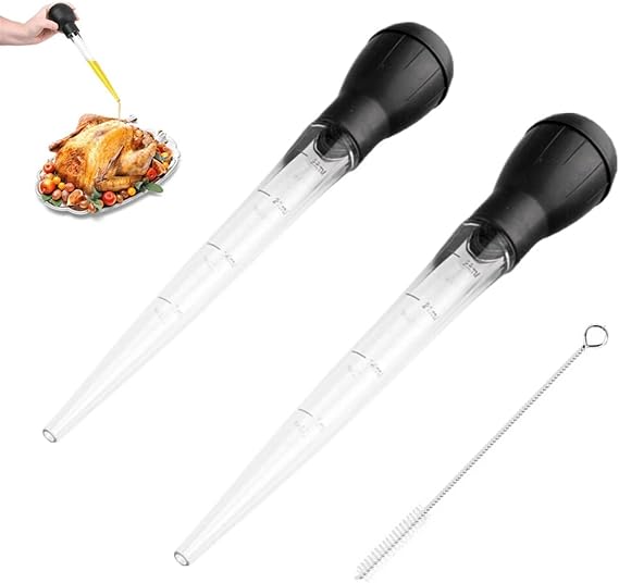Turkey Baster, 2 Pcs Baster for Cooking, Heat-Resistant Turkey Baster Large with Cleaning Brush, Meat Injector Syringe for Oiling and Marinating Turkey Fish