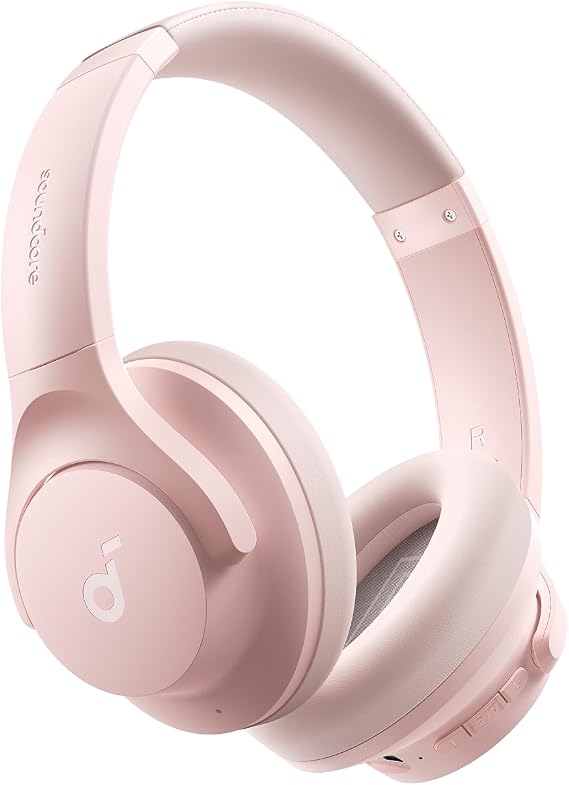 soundcore Anker Q20i, Hybrid Active Noise Cancelling Foldable Headphones | Wireless Over-Ear Bluetooth, 40H Long ANC Playtime, Hi-Res Audio, Big Bass, Customize via an App, Transparency Mode (Pink)