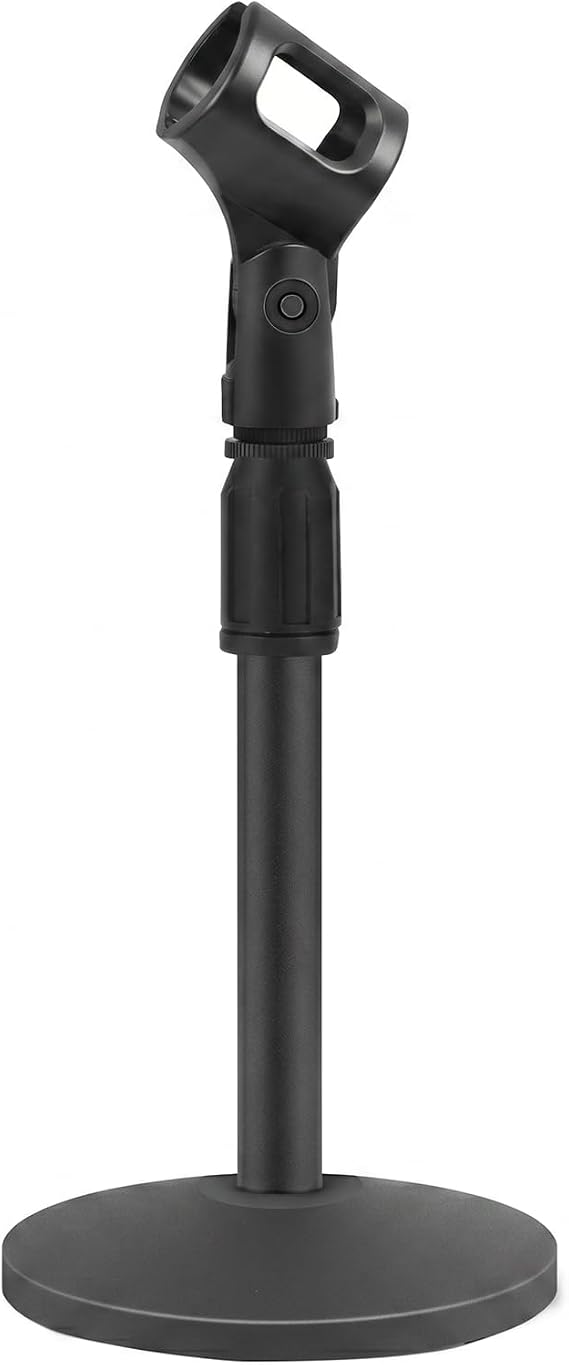 Desktop Microphone Stand, Adjustable Table Mic Stand with Heavy Duty Non-Slip Metal Base, Portable Microphone Holder for Recording, Podcasting, Streaming, Broadcasting & Conferences