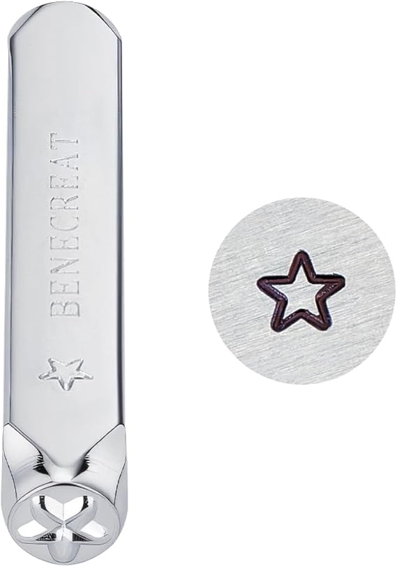 BENECREAT 6mm 1/4" Star Design Stamps, Metal Punch Stamp Stamping Tool - Electroplated Hard Carbon Steel Tools to Stamp/Punch Metal, Jewelry, Leather, Wood