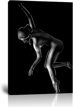 Black and White Canvas Wall Art Sexy Bedroom Wall Decor Abstract Woman Painting Elegant Female Body Prints Poster Modern Girl Picture for Bathroom Hotel Home Framed Ready to Hang(24"L x 36"W)