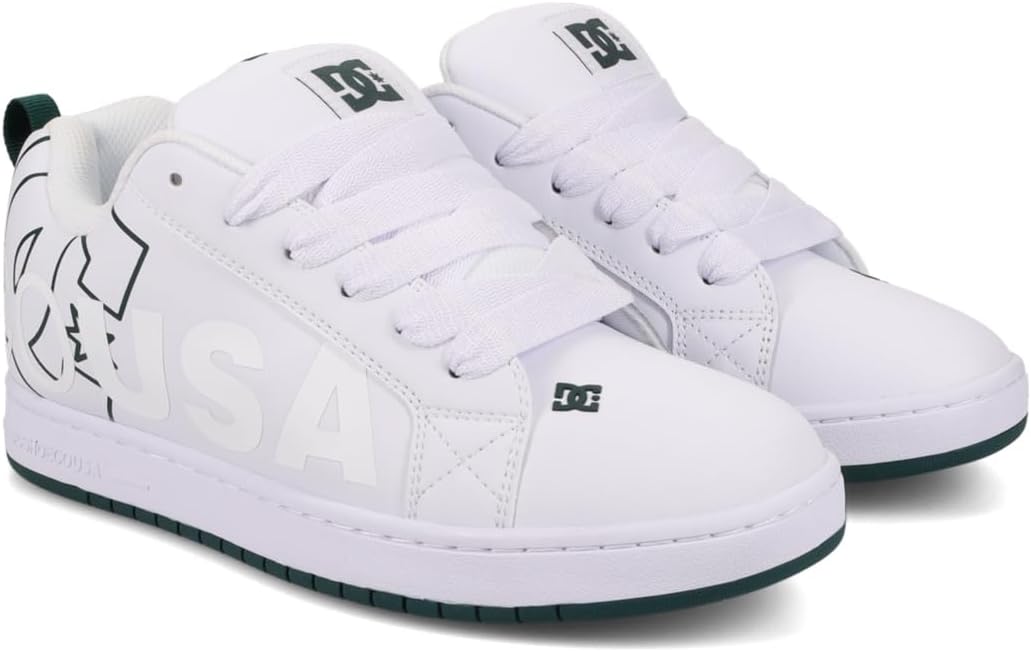 DC SHOES Men's Court Graffik Skate Shoe White/Green - DC01661114-WHTGRN