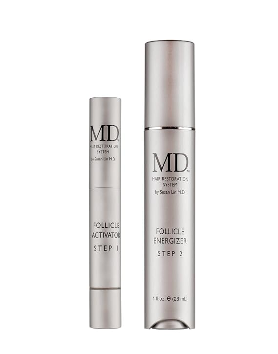 MD Hair Restoration Two Step System Follicle Activator/Enhancer & Energizer for Hair Thinning, Regrowth, Nourishment, Follicle Stimulation Ideal for Men & Women