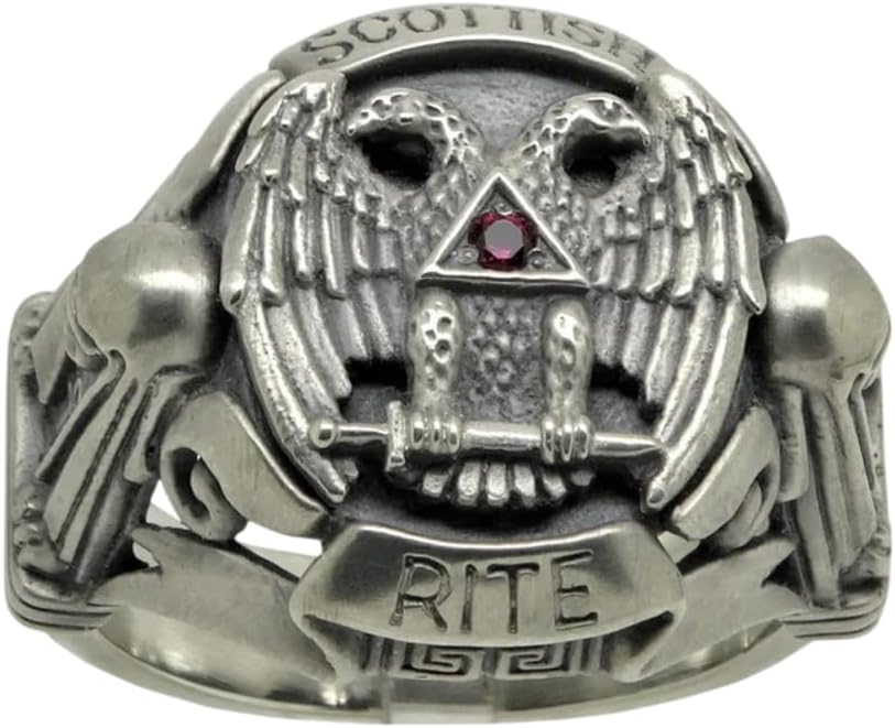 Double Headed Eagle Scottish Rite Masonic Ring Knights Templar Freemason Symbol Warrior Hunter Men Signet Ring Oxidized 925 Sterling Silver Handmade New Year Jewelry Gift For Him