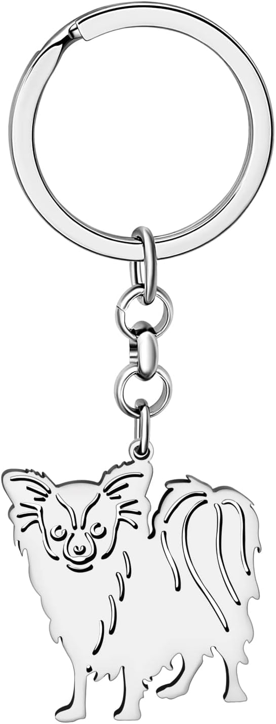 Stainless Steel Papillon Dog Keychain Car Key Accessories Dog Lovers Gifts for Women Girls Purse Charms