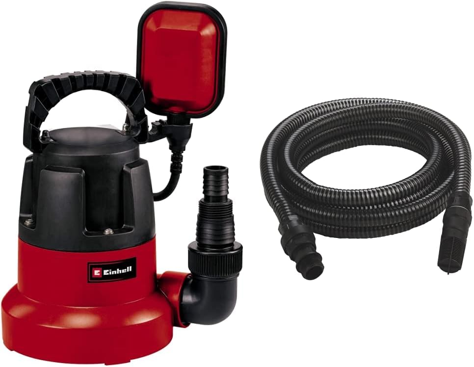 Einhell GC-DP 3580 LL Clean Water Pump | 350W Submersible Pump, Inflatables and Swimming Pools Down to 1mm & Accessory Kit Black Suction Hose 7 Meters with PVC end Fittings - max. : 35