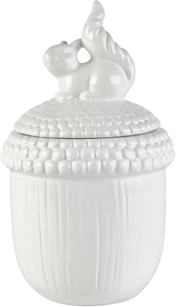 Elements White Squirrel Pinecone Ceramic Jar, 5.91x5.91x10.04 Inch