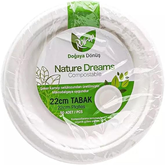 Roll-Up Nature Ekolojik Karton Kağıt Parti Tek Kullanımlık Tabak - 22 Cm. - 50 Adetlik 1 Paket