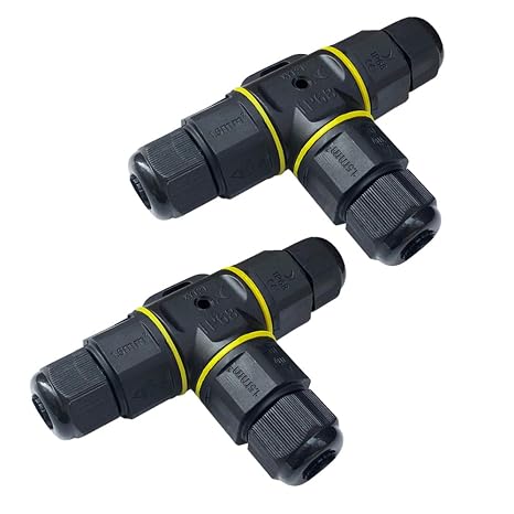 2 Pieces T-Shape 3 Way Waterproof Outdoor Cable Connectors, IP68 Waterproof Junction Box Outdoor Cable Connector, for Cable Diameter 5～9 mm (Screw Type)