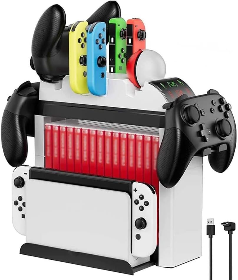Organizer Stand Charger Holder Charging Unit for Hobimtek Nintendo TNS-2113 with OLED Switch Led Indicator