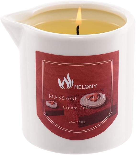 MELONY Soy Massage Oil Candle | Low Temp | Perfect Intensive Skin Treatment Candle | Nourishing with Almond Oil, Shea Butter & Cocoa Butter | Massage & Moisturise | Cream Cake