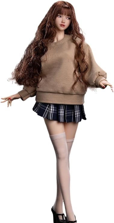 Fremego 1/6 Scale Female Clothes,Female Sweater Pleated Skirt Stockings Clothing Set for 12inch PH TBL JO Action Figure Body