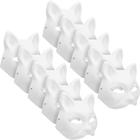 HYKAB 10Pcs Therian Mask Cat Fox Mask Therian Halloween Mask Therian Costume for Kids Adults Blank Mask for Holiday Party & Therian ztx-ztx33333