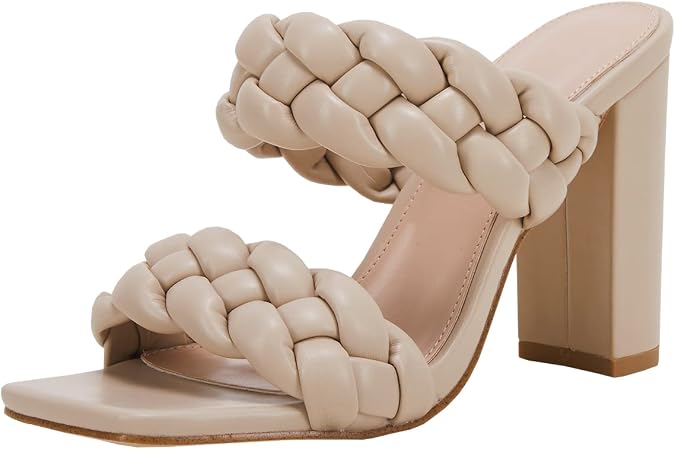 VETASTE Women's Braided Chunky Heel Open Toe Sandals