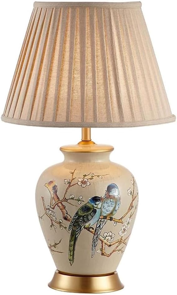 Chinoiserie Classic Ceramic Table Lamp for Reading Room, Living Room, Office, Bedroom, Cottage, Traditional Hand-Painted Oriental Night Stand Lamp