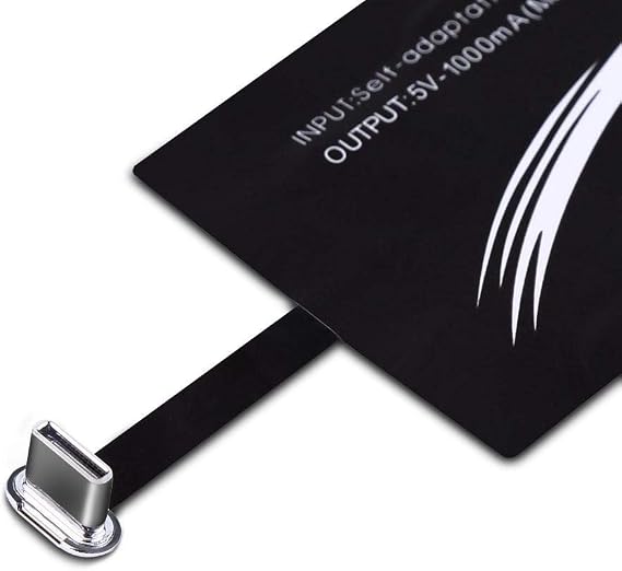 Qi Receiver USB C, Portable Qi Charging Receiver, Wireless Charger Receiver, Rapid Wireless Charging Charging Receiver Chip for Huawei//Oneplus, Etc. Black for Smartphone