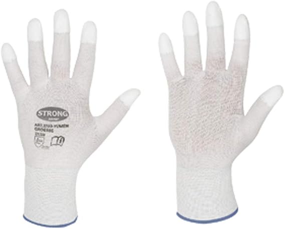 Stronger Protective Glove for Goldsmiths and Watchmakers, Breathable Fine Knit Gloves with PU Fingertips, White, L