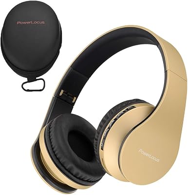 PowerLocus Wireless Bluetooth Over-Ear Stereo Foldable Headphones, Wired Headsets Rechargeable with Built-in Microphone for iPhone, Samsung, LG, iPad Gold