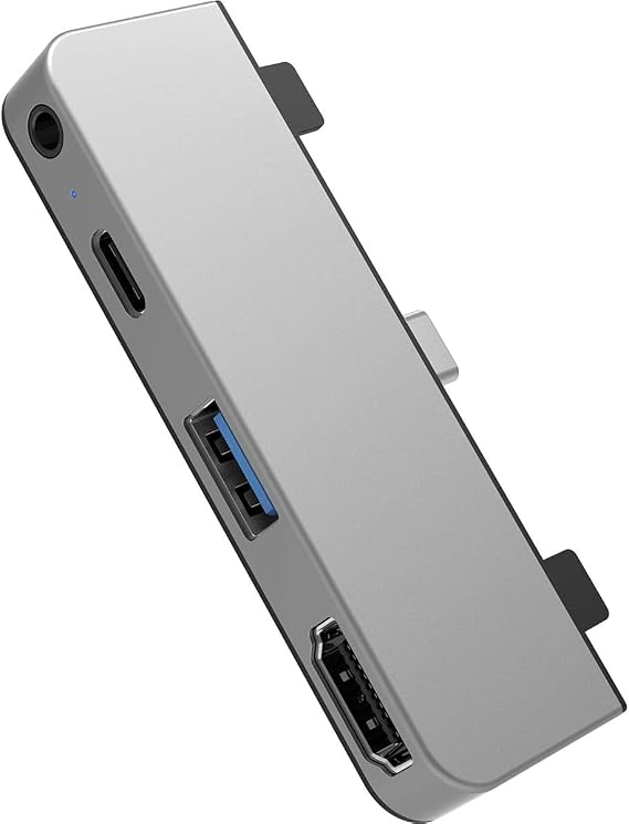 HyperDrive iPad Pro USB C Hub 4-in-1 USBC Hub w/ 4K30Hz HDMI, USB-C 5Gbps 60W PD, USB-A 5Gbps, 3.5mm Audio Jack Form-Fitting, Aluminum iPad Docking Station Compatible w/Air & Mini (Silver)