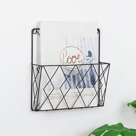 EUBUY Metal Wire Wall Mounted Magazine Holder, Wall File Organizer Hanging