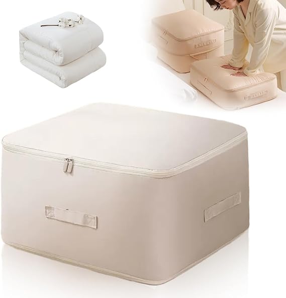 2025 New Ultra Space Saving Self Compression Organizer, Upgrade Heavy Duty Self Compression Moving Organizer Bags, Premium Comforter Storage Bag Packaging Cube Bedding Storage Bag (Beige, Large)