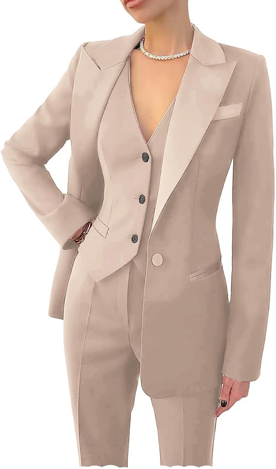Women's Suiting 3 Piece Suit for Women Business Solid Peaked Lapel Suit Blazer Pants Set Office Lady Outfits Suits