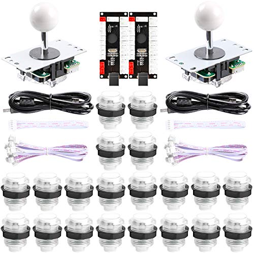 Easyget New Updated 2-Player LED DIY Arcade Kit 2X Zero Delay USB Encoder  2X Joystick  20x LED Arcade Buttons for PC, Windows, MAME, Raspberry Pi Arcade DIY 2-Player, White Kit