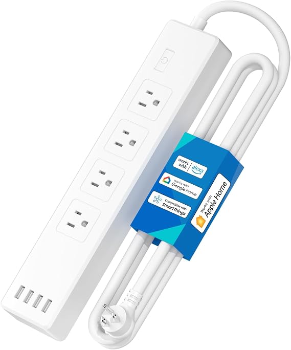 meross Smart Plug Power Strip, PD 20W USB-C, 15A WiFi Flat Outlet, 6 Feet | Compatible with HomeKit, Alexa, Google Assistant & SmartThings, with 4 AC Outlets & 4 USB Ports, Surge Protector Extender