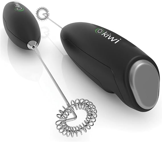 Kiwi KCW-1112 Kablosuz Pilli Süt Köpürtücü ve Kahve Karıştırıcı - Paslanmaz Çelik Uçlu, Ergonomik El Tipi Mini Mikser - Latte, Cappuccino, Frappe ve Sıcak Çikolata İçin Devirli Köpük Yapıcı (Siyah)