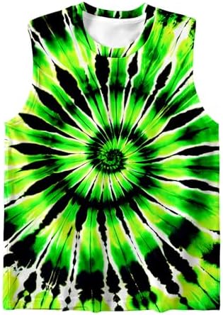Kids Tie Dye Shirt Size 5-14 Years Sleeveless T Shirts Children Tank Tops Hippies Senior Tees for Boys Girls
