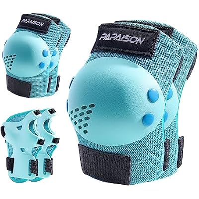 PAPAISON KidsYouth Knee Pad, Elbow Pads & Wrist Guards for Inline Skating Bike Cycling Skateboard Scooter, 3 in 1 Protective Gear Set for Girls Boys Adult