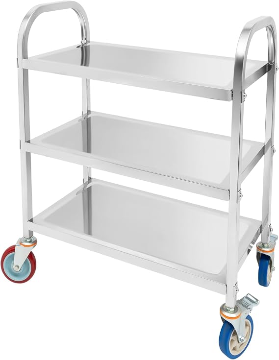 3 Tier Stainless Steel Kitchen Trolley Cart, 29.5x15.8x37.4 Inch Kitchen Island Trolley 360Rotation Catering Storage Cart with Locking Wheels, 420Lbs Capacity, for Hotels Restaurant Home