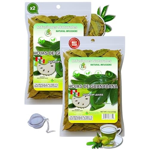 Hojas de Guanabana Soursop Leaves 2 Pack 4 oz Bags 100% Natural | Vegan | Herbal Tea for Infusion | Includes InfuserIncluye Infusor, Traditional Latin Herbal Infusion